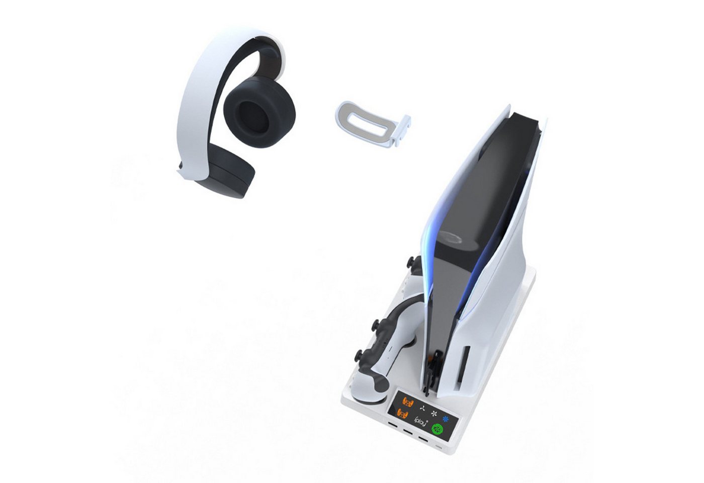 KINSI Kühlender Ladestandard für PS5 Pro & Slim,Multifunktions-Ständer Controller-Ladestation (Für PS5 Slim/PS5 PRO, mit Doppel-Controller-Ladestation, Headset-Halter) Bild 5