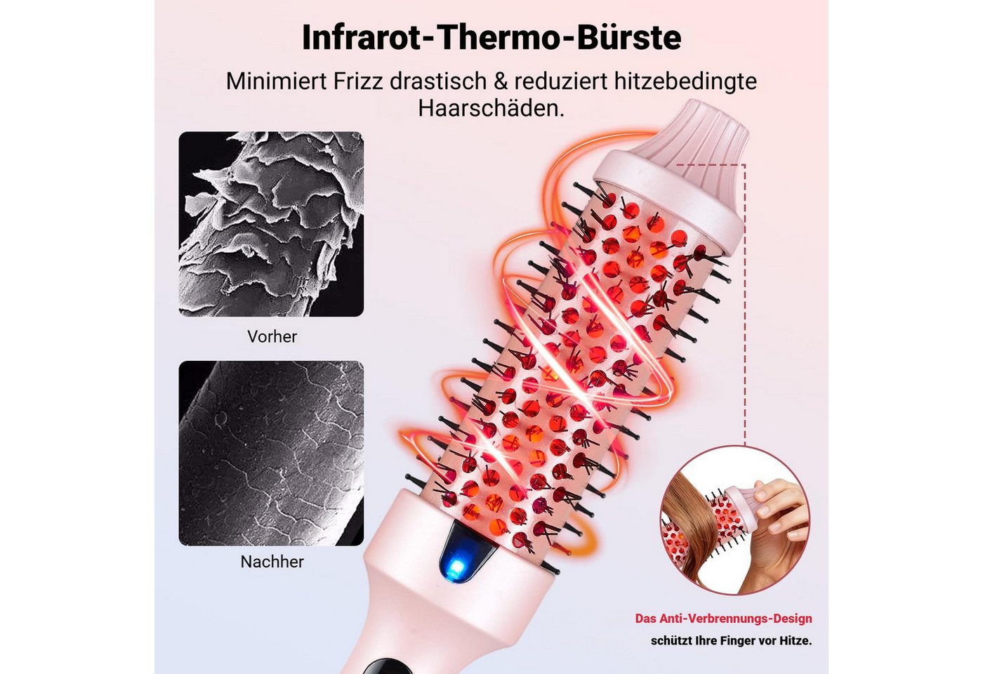 Tekoo Warmluftbürste Volumenbürste & Lockenstab mit Infrarot, Ionen-Funktion & Zubehör-Set, Schnelle Aufheizung, Infrarot-Haarpflege, Anti-Verbrühungs-Design Bild 2