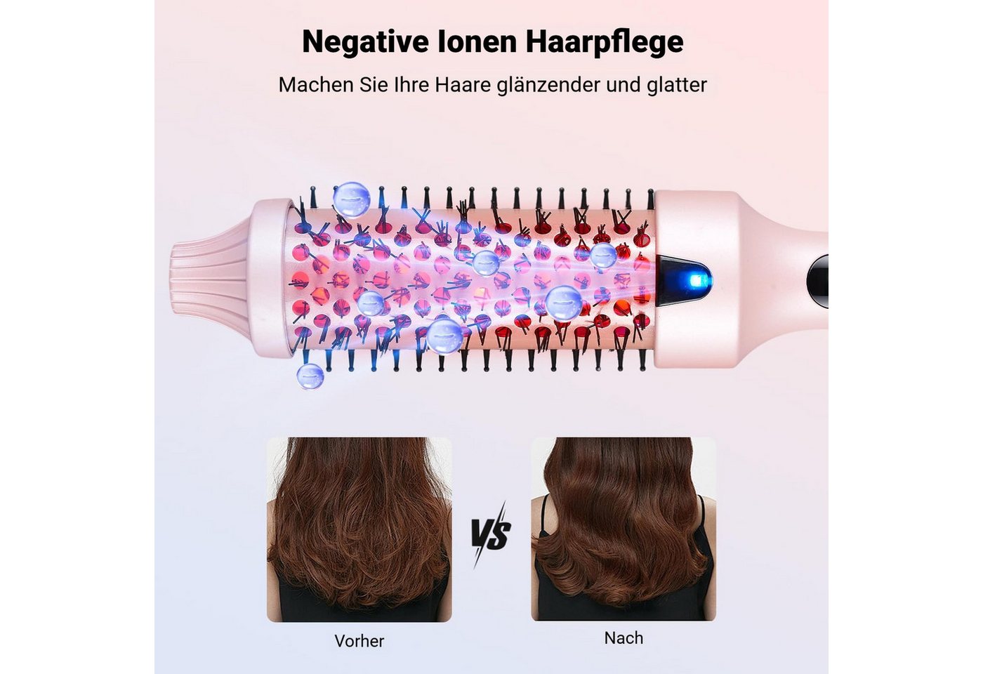 Tekoo Warmluftbürste Volumenbürste & Lockenstab mit Infrarot, Ionen-Funktion & Zubehör-Set, Schnelle Aufheizung, Infrarot-Haarpflege, Anti-Verbrühungs-Design Bild 3