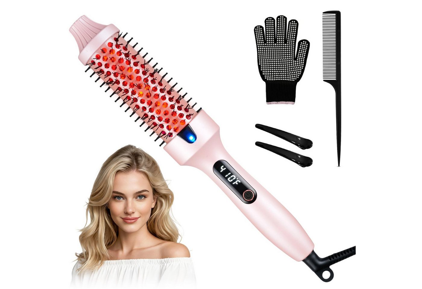 Tekoo Warmluftbürste Volumenbürste & Lockenstab mit Infrarot, Ionen-Funktion & Zubehör-Set, Schnelle Aufheizung, Infrarot-Haarpflege, Anti-Verbrühungs-Design Bild 4