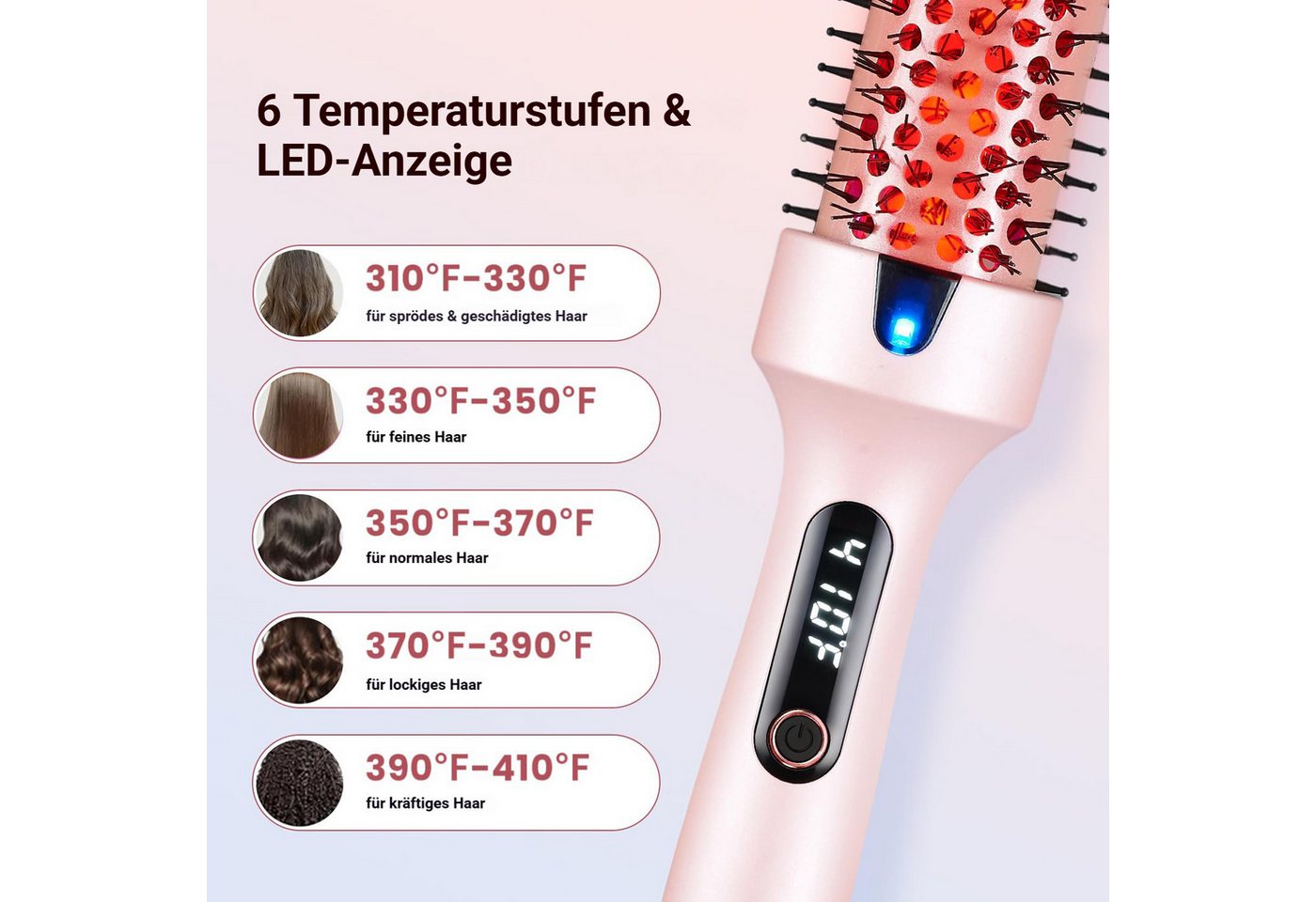 Tekoo Warmluftbürste Volumenbürste & Lockenstab mit Infrarot, Ionen-Funktion & Zubehör-Set, Schnelle Aufheizung, Infrarot-Haarpflege, Anti-Verbrühungs-Design Bild 5