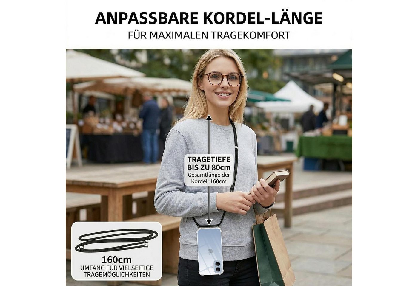CoolGadget Handykette Handyhülle mit Handyband für Apple iPhone 17 Pro Max 6,9 Zoll, Case zum Umhängen Halsband Kordel mit Hülle für iPhone 17 Pro Max Bild 4