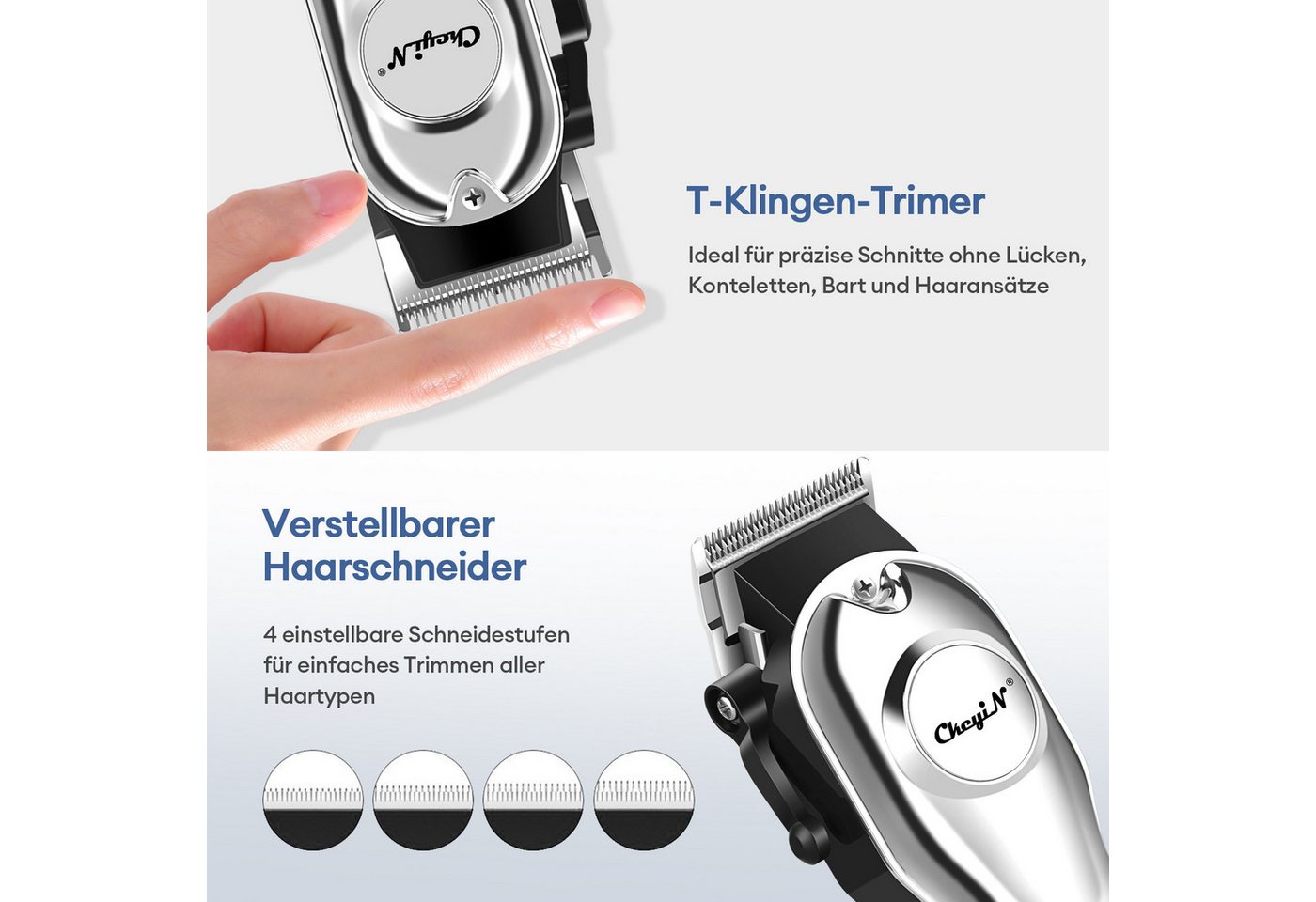 CkeyiN Haar- und Bartschneider Haarschneidemaschine Profi Haarschneider Barttrimmer-Set für Herren, mit LED-Anzeige Edelstahlklinge Lange Akkulaufzeit