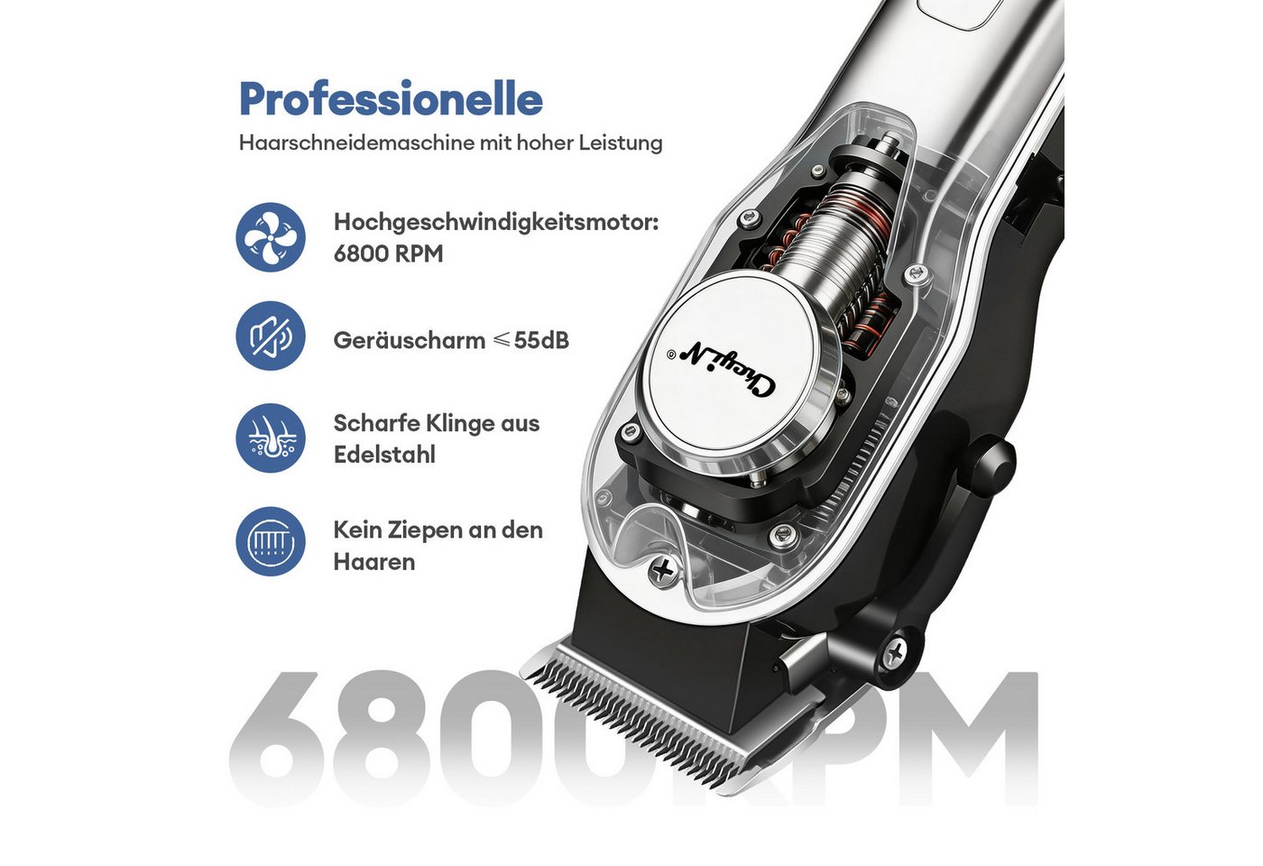 CkeyiN Haar- und Bartschneider Haarschneidemaschine Profi Haarschneider Barttrimmer-Set für Herren, mit LED-Anzeige Edelstahlklinge Lange Akkulaufzeit Bild 2