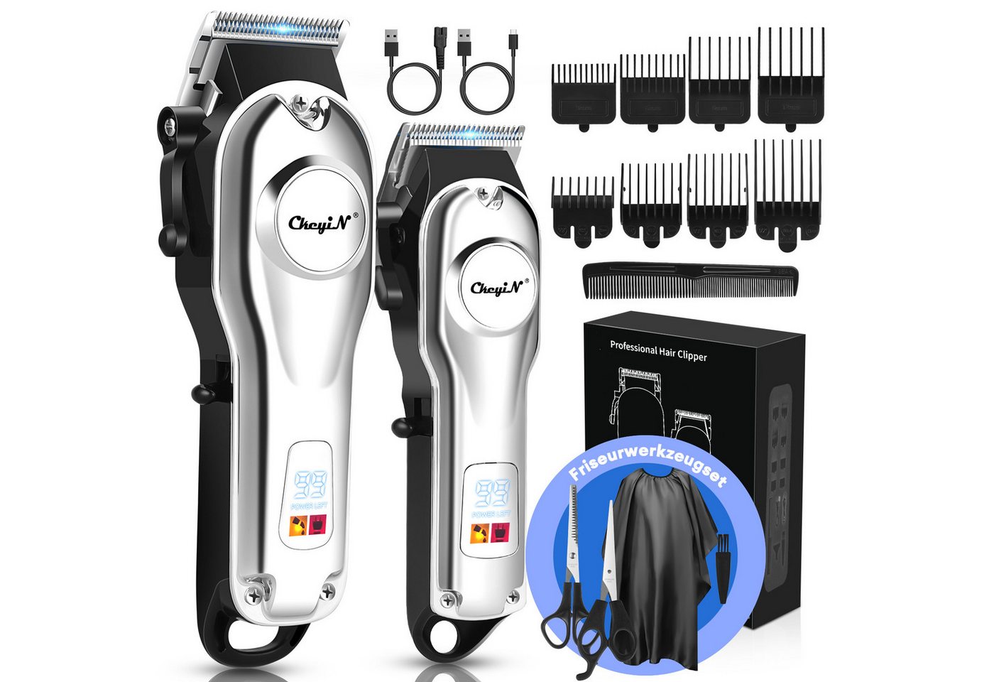CkeyiN Haar- und Bartschneider Haarschneidemaschine Profi Haarschneider Barttrimmer-Set für Herren, mit LED-Anzeige Edelstahlklinge Lange Akkulaufzeit Bild 3