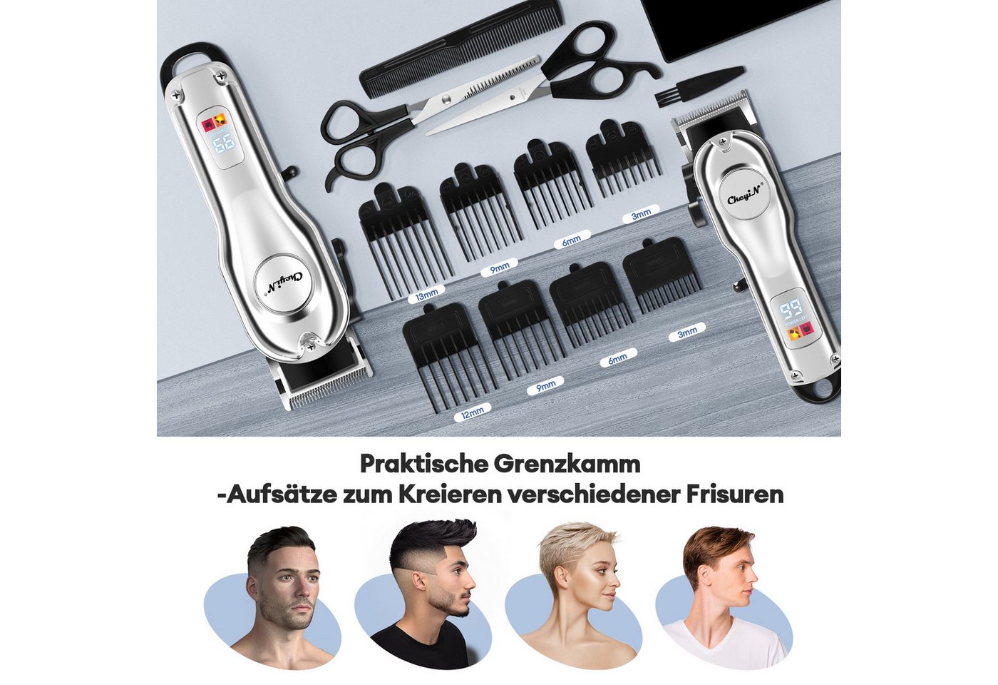 CkeyiN Haar- und Bartschneider Haarschneidemaschine Profi Haarschneider Barttrimmer-Set für Herren, mit LED-Anzeige Edelstahlklinge Lange Akkulaufzeit Bild 4