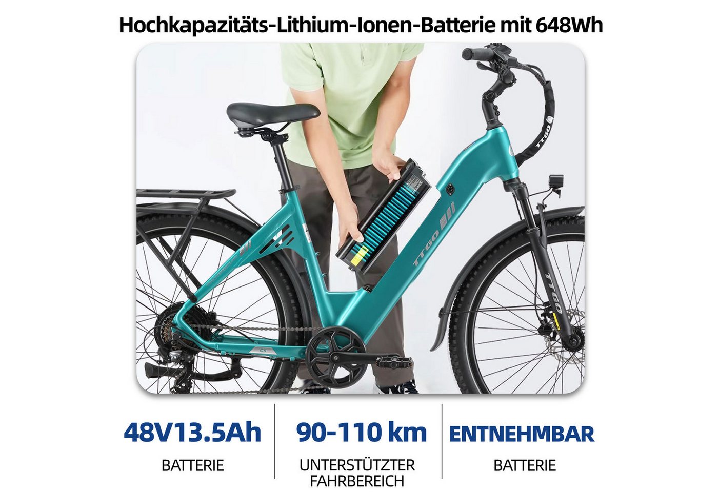 TTGO E-Bike Cityrad 28 Zoll, 70 Nm, Federsattelstütze, C5, für Alltag, Pendeln und Touren, 7 Gang Shimano, Kettenschaltung, Heckmotor, 648 Wh, City Pedelec mit 110 km Reichweite & Hydraulikbremsen Bild 2