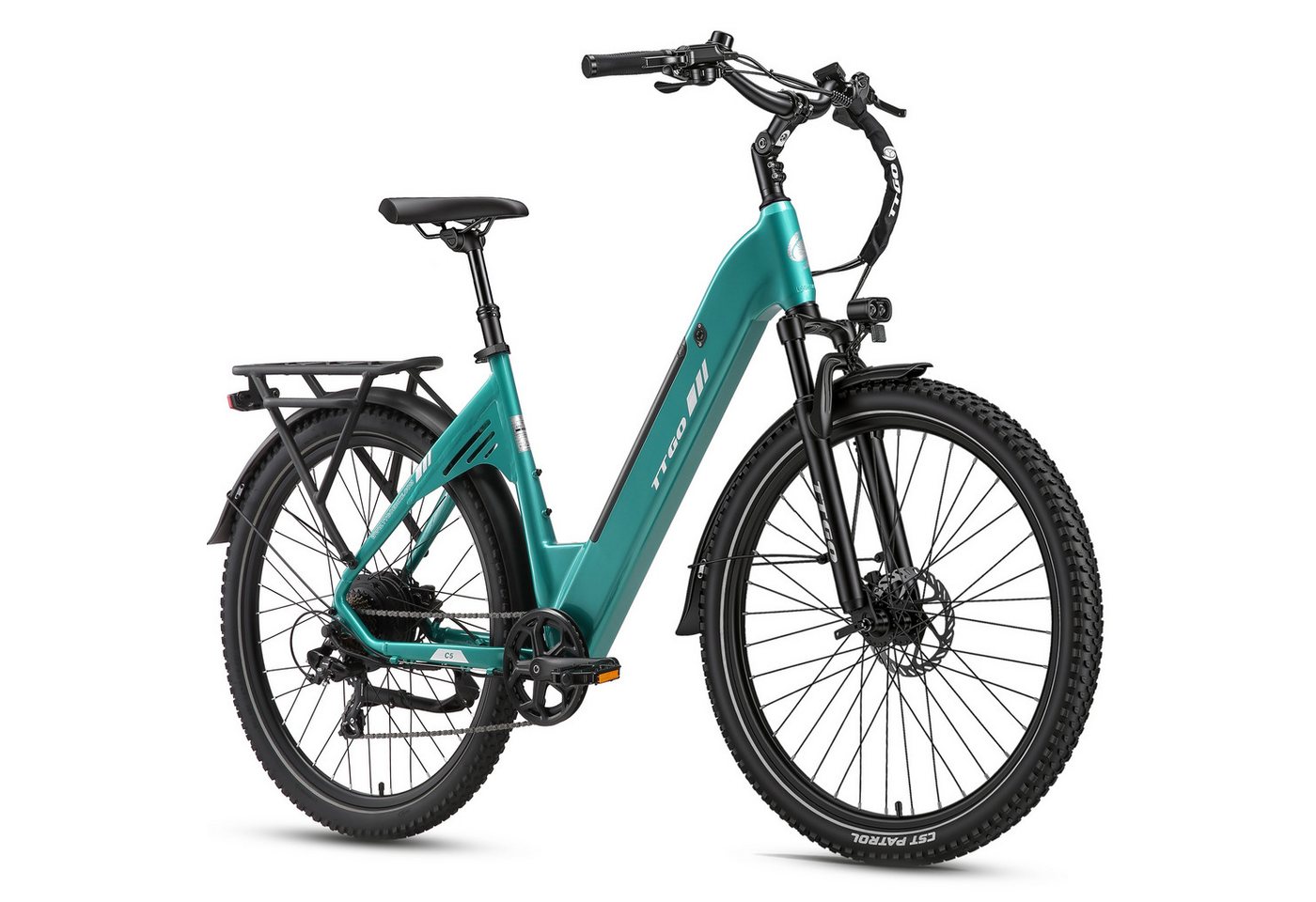 TTGO E-Bike Cityrad 28 Zoll, 70 Nm, Federsattelstütze, C5, für Alltag, Pendeln und Touren, 7 Gang Shimano, Kettenschaltung, Heckmotor, 648 Wh, City Pedelec mit 110 km Reichweite & Hydraulikbremsen Bild 3