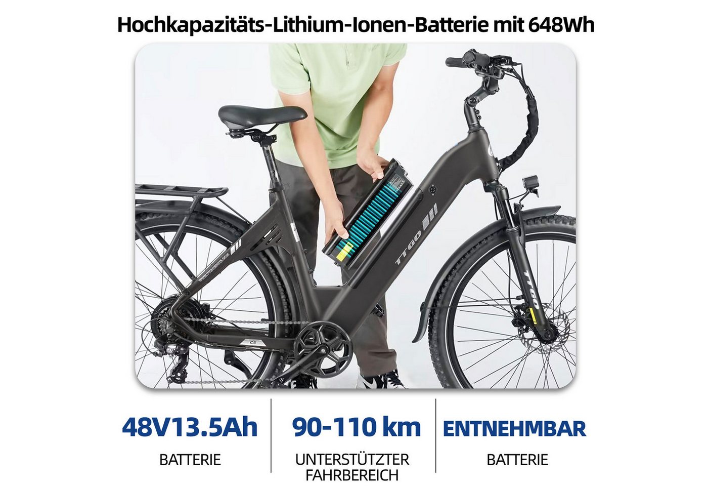 TTGO E-Bike Cityrad 28 Zoll, 110km, mit Federsattelstütze, Elektrofahrrad für Damen Herren, 7 Gang Shimano, Kettenschaltung, Heckmotor, 648 Wh, Komfort E-Bike mit Tiefeinstieg & Hydraulikbremsen Bild 5