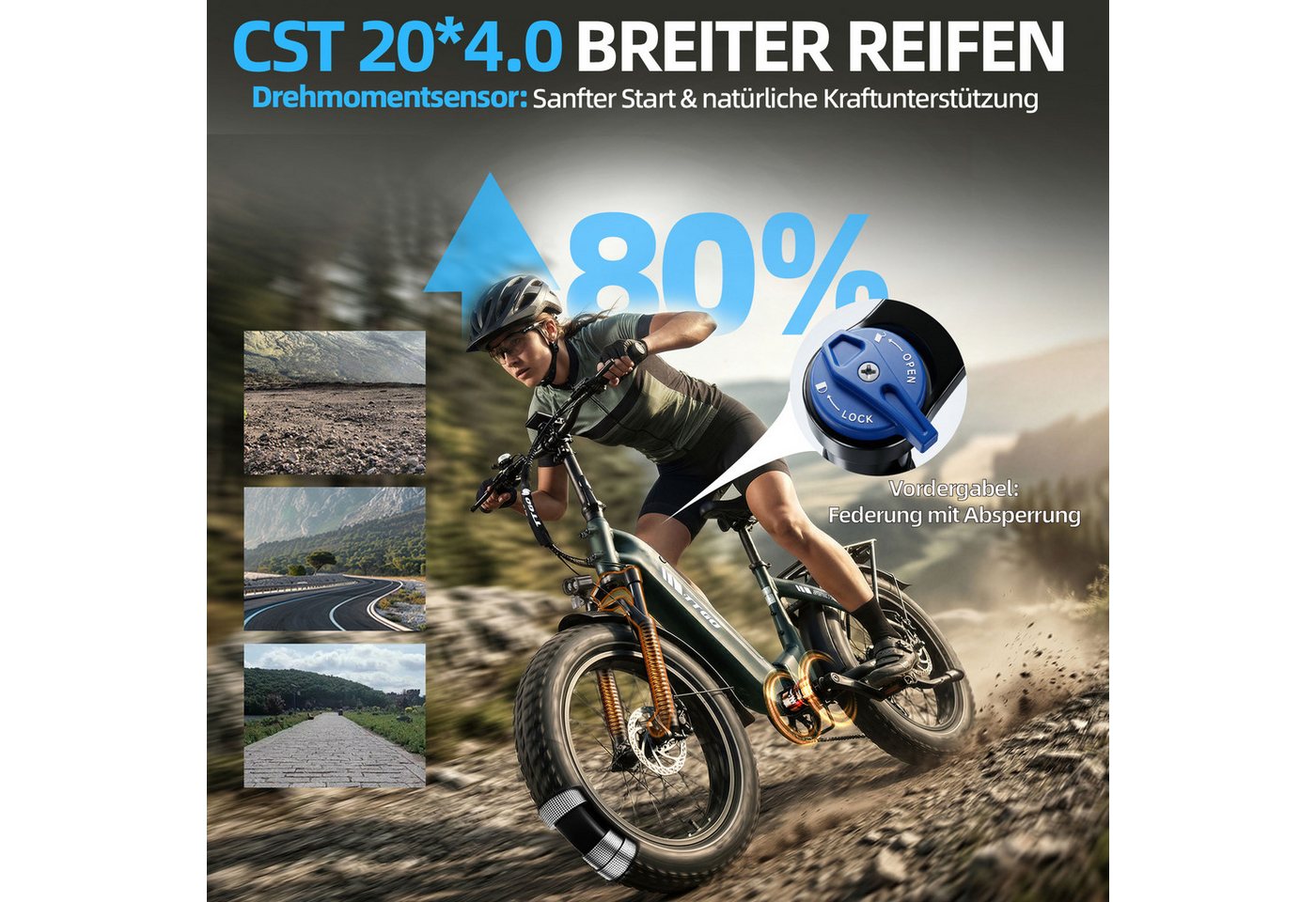 TTGO E-Bike Klapprad 20 Zoll, 70Nm, 140km, Drehmomentsensor, Lockout-Federgabel, Faltrad, 7 Gang SHIMANO, Kettenschaltung, Heckmotor, 864 Wh, 4,0'' Fatbike-Reifen, max. 150kg, Elektrofahrrad, hydr. Bremsen