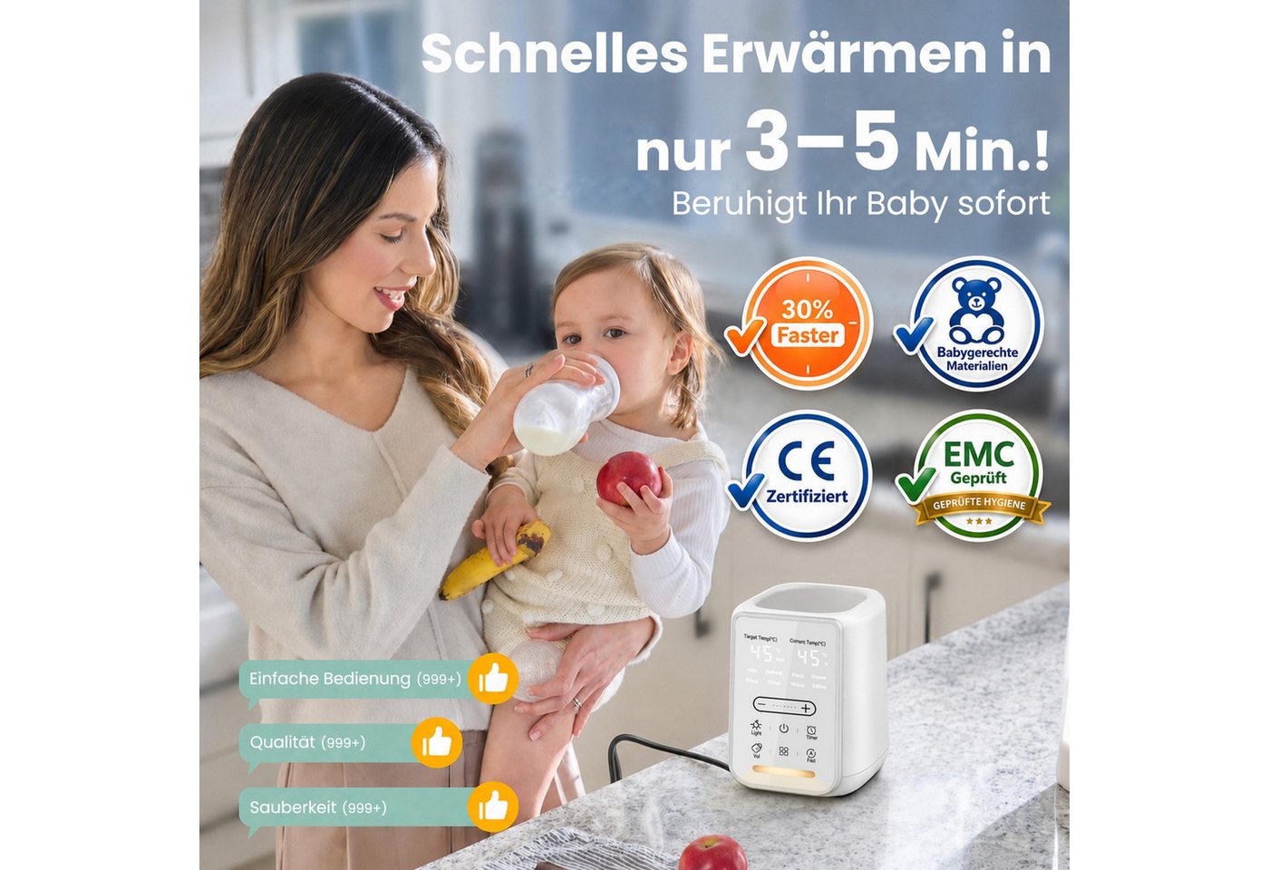 SWGOTA Babyflaschenwärmer 2026 Neuer 9-in-1 Babyflaschenwärmer Sterilisator, NTC, BPA-frei, Für 60–240 ml, 360° Wasserbad, Nachtlicht, 48H Warmhalten, 1–24H Timer Bild 2