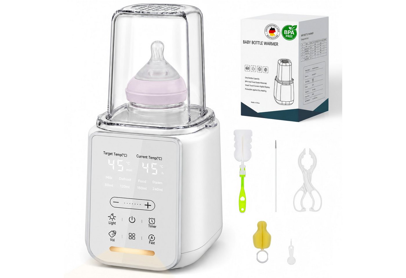 SWGOTA Babyflaschenwärmer 2026 Neuer 9-in-1 Babyflaschenwärmer Sterilisator, NTC, BPA-frei, Für 60–240 ml, 360° Wasserbad, Nachtlicht, 48H Warmhalten, 1–24H Timer Bild 3
