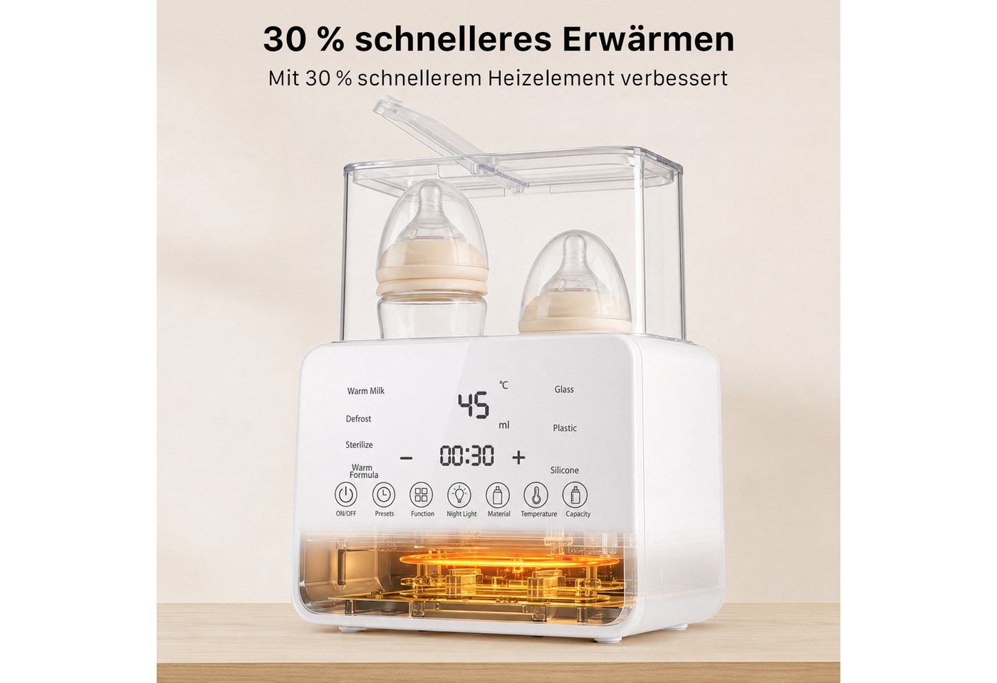 SWGOTA Babyflaschenwärmer 2026 Neuer 12-in-1 Babyflaschenwärmer Sterilisator 2 Flaschen BPA-frei, Für 30–300 ml,PTC-Schnellheizung,48H Warmhalten,Nachtlicht,1–24H Timer