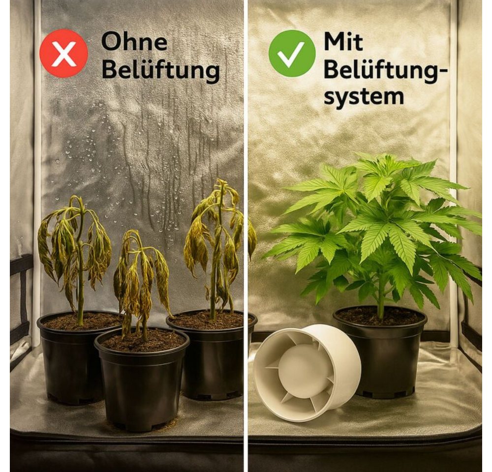 Purple Leafz Abluft-Set Grow Abluft Set Eco 107 m³/h 100 mm Anschluss – Lüfter Grow, Abluftset mit Aktivkohlefilter und Rohrlüfter