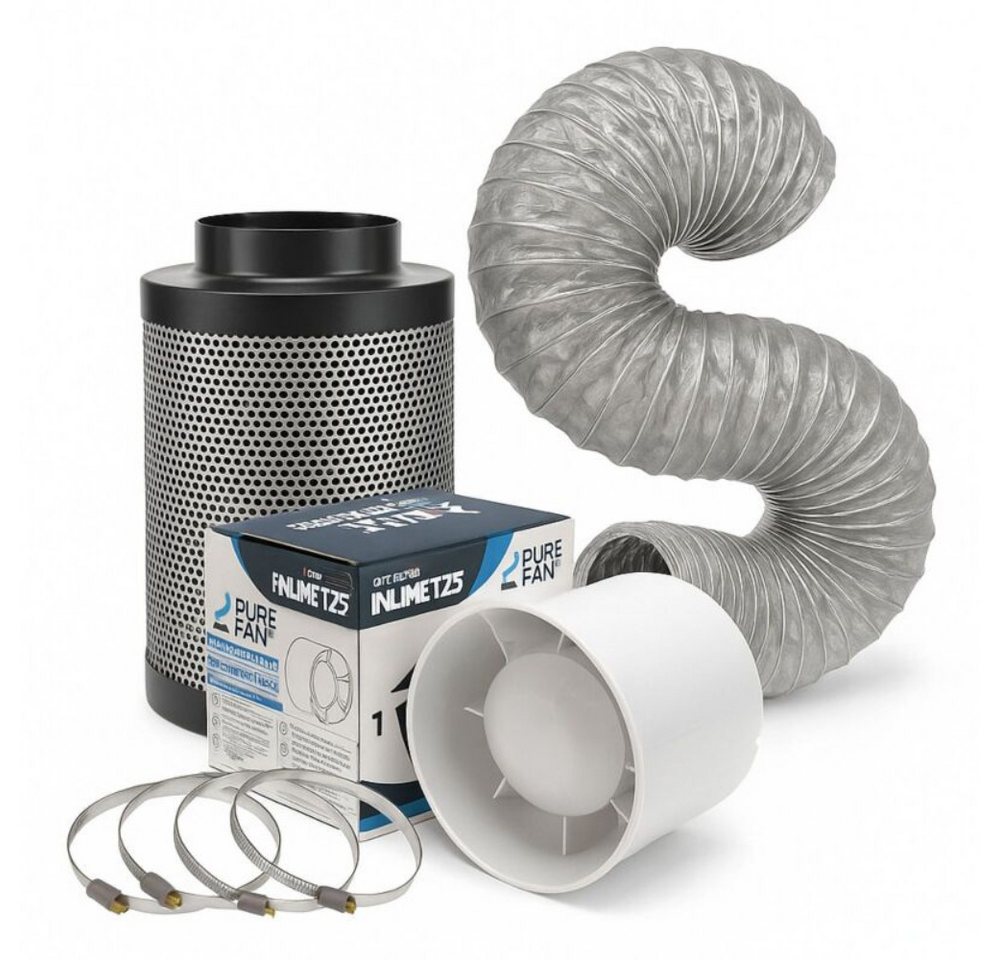 Purple Leafz Abluft-Set Grow Abluft Set Eco 107 m³/h 100 mm Anschluss – Lüfter Grow, Abluftset mit Aktivkohlefilter und Rohrlüfter Bild 2