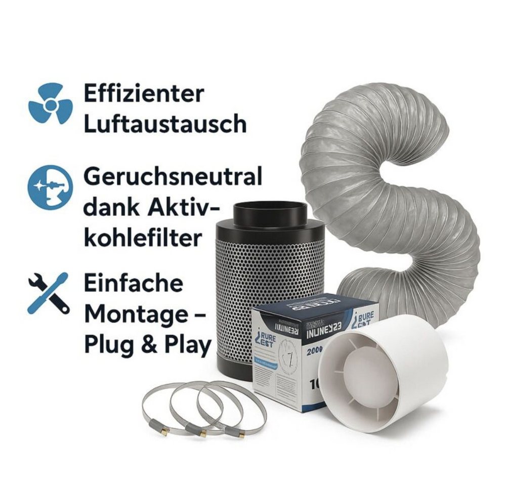 Purple Leafz Abluft-Set Grow Abluft Set Eco 107 m³/h 100 mm Anschluss – Lüfter Grow, Abluftset mit Aktivkohlefilter und Rohrlüfter Bild 3