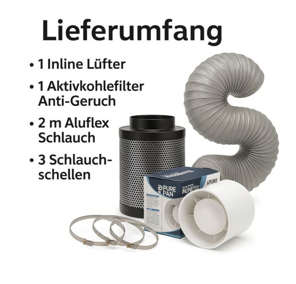 Purple Leafz Abluft-Set Grow Abluft Set Eco 107 m³/h 100 mm Anschluss – Lüfter Grow, Abluftset mit Aktivkohlefilter und Rohrlüfter Bild 5