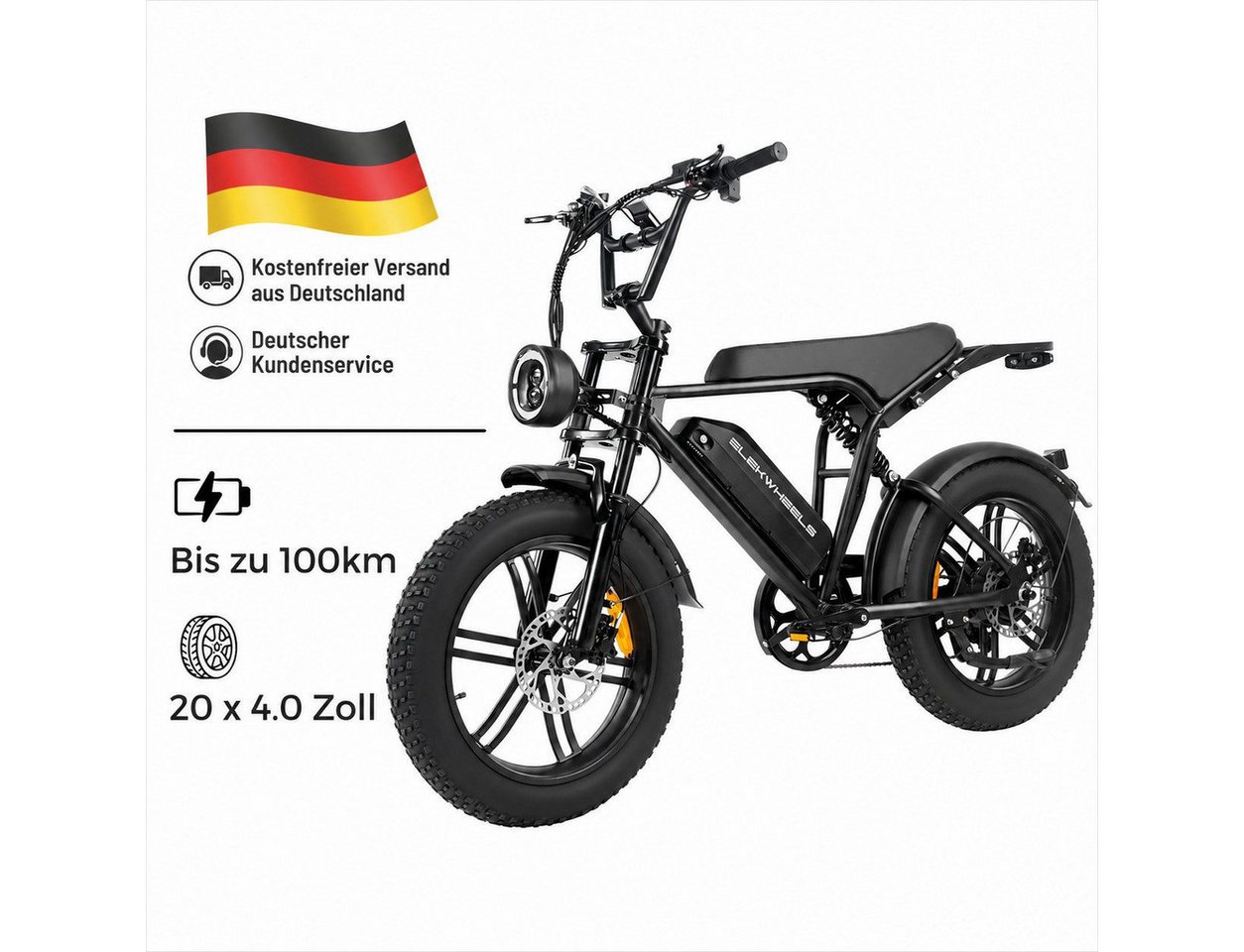 PixelPilot E-Bike Cityrad E6 3.0 Elektrofahrrad 48V 15Ah 7-Gang 20"x4.0 Fatbike mit LCD, Heckmotor, 720 Wh, (Packung) Bild 4
