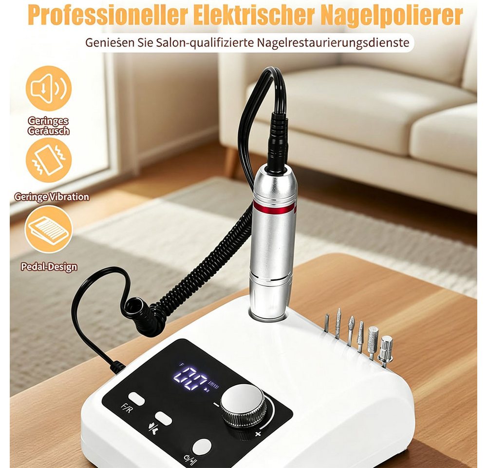 TUWENA Maniküre-Pediküre-Set Nagelfräser für Gelnägel, Elektrisch Nagelfeile Professionell 45000RPM, 6 in 1 Fräser Nägel Mit Pedalen und LED-Anzeige, Nail Drill Machine