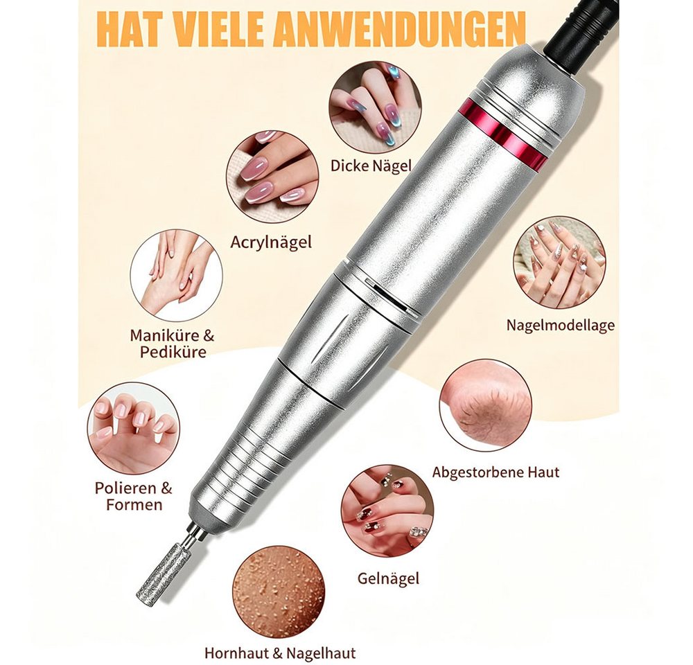 TUWENA Maniküre-Pediküre-Set Nagelfräser für Gelnägel, Elektrisch Nagelfeile Professionell 45000RPM, 6 in 1 Fräser Nägel Mit Pedalen und LED-Anzeige, Nail Drill Machine Bild 2