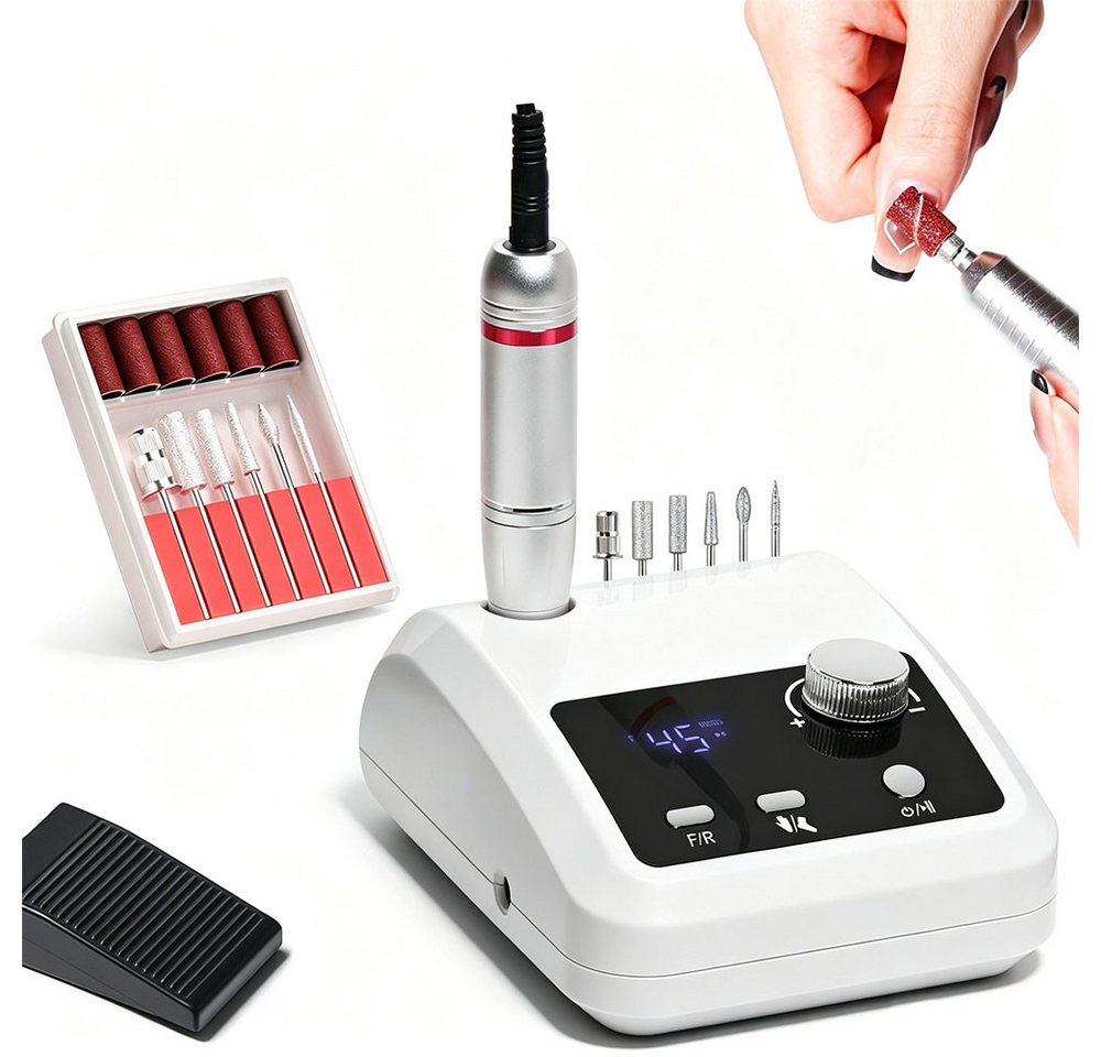 TUWENA Maniküre-Pediküre-Set Nagelfräser für Gelnägel, Elektrisch Nagelfeile Professionell 45000RPM, 6 in 1 Fräser Nägel Mit Pedalen und LED-Anzeige, Nail Drill Machine Bild 4