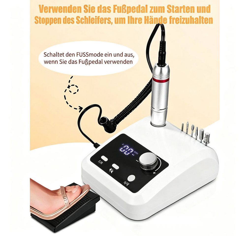 TUWENA Maniküre-Pediküre-Set Nagelfräser für Gelnägel, Elektrisch Nagelfeile Professionell 45000RPM, 6 in 1 Fräser Nägel Mit Pedalen und LED-Anzeige, Nail Drill Machine Bild 5