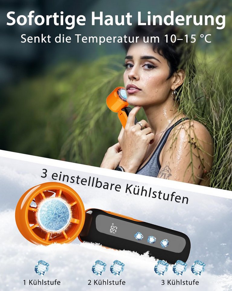 nsihing Handventilator Tragbarer Turbo Mini-Ventilator mit 3000mAh Akku Aufladbar, USB-C aufladbar,1–199 Geschwindigkeitsstufen, LED-Anzeige Bild 2