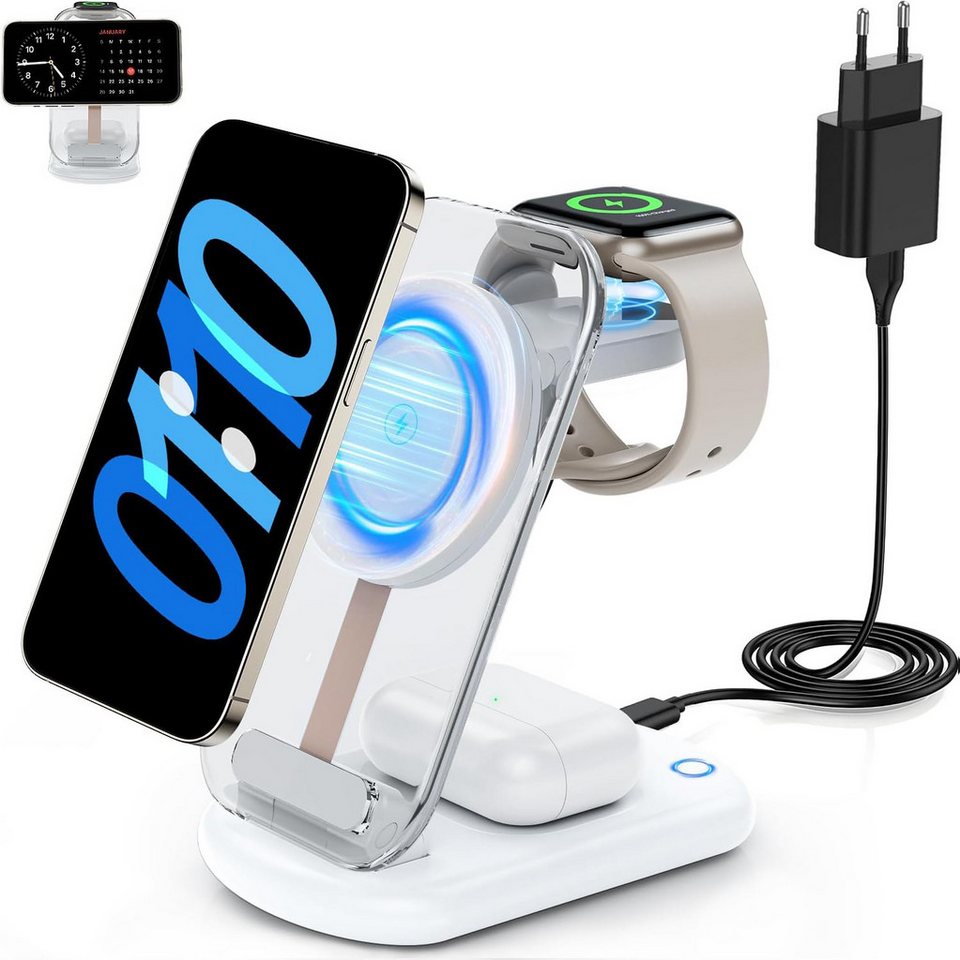 Futicare 3 in 1 Induktive Ladegerät, Wireless Charger Ladestation Wireless Charger (Induktions-Ladegerät, Magnetisches faltbares kabelloses Ladegerät mit Nachtlicht, für iPhone 12 bis 17, Apple Watch & AirPods) Bild 2