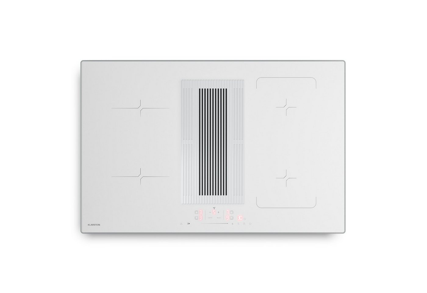 Klarstein Unterbauhaube Wonderglass Serie Wonderglass Velaire Induktion+Abzug 80cm 4 Zonen 8400W 597 m³/h Boost Wonderglass, Einbau-Kochfeld 80 cm autark mit Dunstabzughaube Touch Restwärme