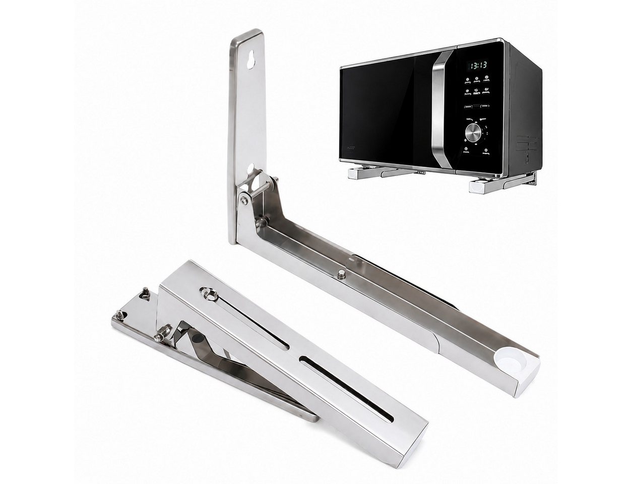 ibettertec Mikrowellen-Wandhalterung Wandhalterung Mikrowelle Edelstahlarm verstellbar Grill Wand, (2-tlg, Tragkraft 100 lb, 2-tlg., für Mikrowelle, Backofen, Grill Wand, Halterung ausziehbar, Edelstahl)