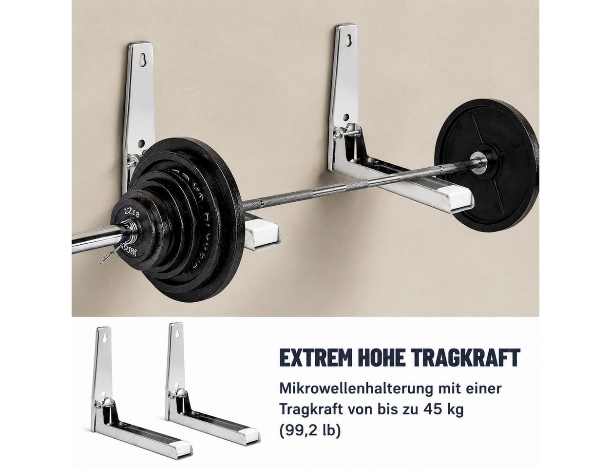 ibettertec Mikrowellen-Wandhalterung Wandhalterung Mikrowelle Edelstahlarm verstellbar Grill Wand, (2-tlg, Tragkraft 100 lb, 2-tlg., für Mikrowelle, Backofen, Grill Wand, Halterung ausziehbar, Edelstahl) Bild 2