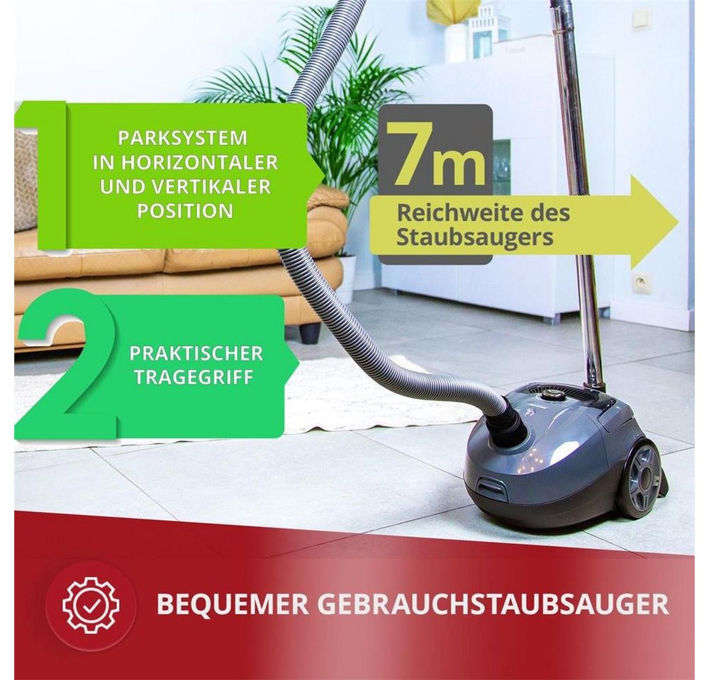 MPM Bodenstaubsauger MPM MOD-52 Beutelstaubsauger 850 W mit HEPA-Filter, 5-stufiges Filtersystem, 2-l-Mehrwegbeutel, Saugkraftregelung Bild 5