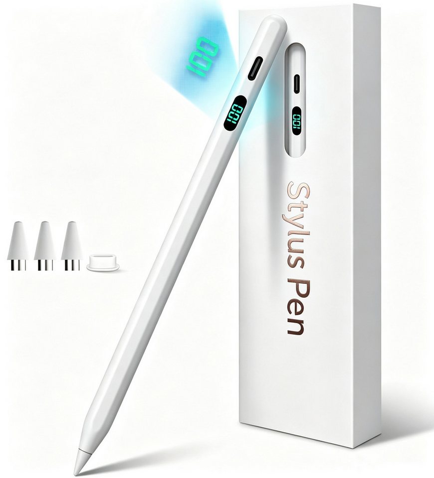 Fyrove Eingabestift Stylus Stift für iPad 2018-2026 mit USB-C Schnellladen (mit 4x iPad Stift Spitzen + Silikon Halterung) mit Neigungserkennung & Palm-Ablehnung & Hohe Präzision