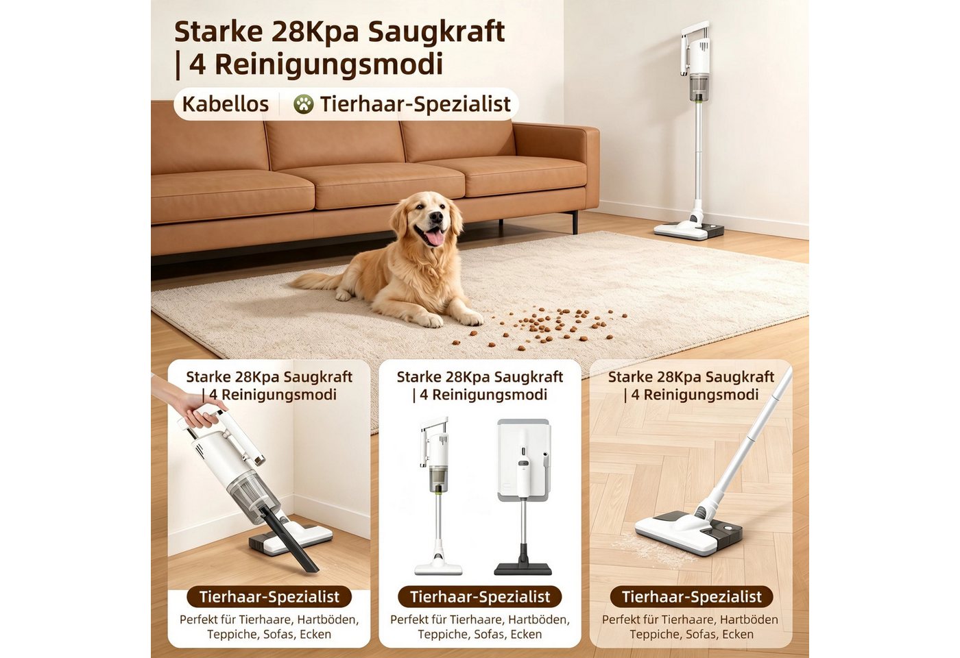 INSE Stielstaubsauger X56-3 Kabelloser Hand- u. Bodenstaubsauger Mehr-in-1 120W Nennleistung, 120 W, beutellos, 2500mAh Akku bis 30 Min Laufzeit komplettes Zubehör für Haushalt/Auto Bild 2