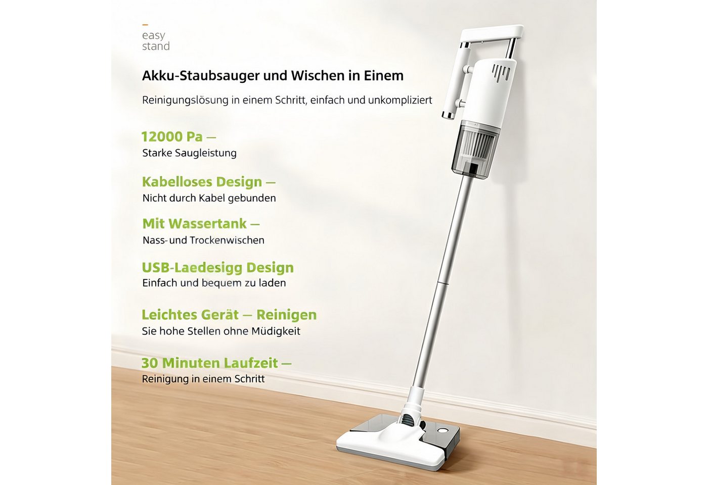 INSE Stielstaubsauger X56-3 Kabelloser Hand- u. Bodenstaubsauger Mehr-in-1 120W Nennleistung, 120 W, beutellos, 2500mAh Akku bis 30 Min Laufzeit komplettes Zubehör für Haushalt/Auto Bild 4