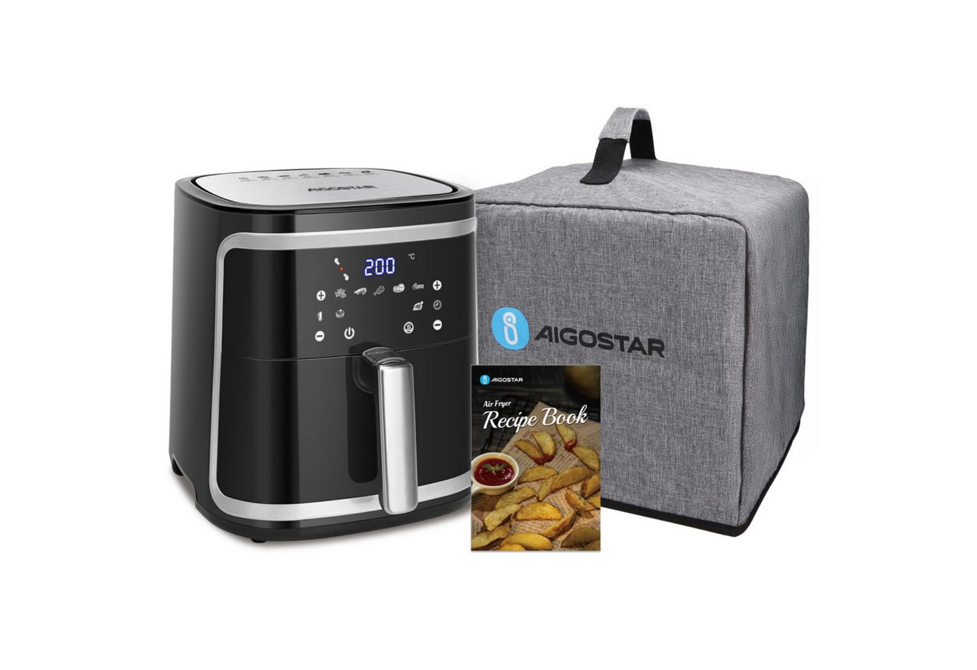 Aigostar Heißluftfritteuse, 1900,00 W, Temperatursteuerung (80 - 200 °C), 1 - 60 Mins Timer, Memory-Funktion