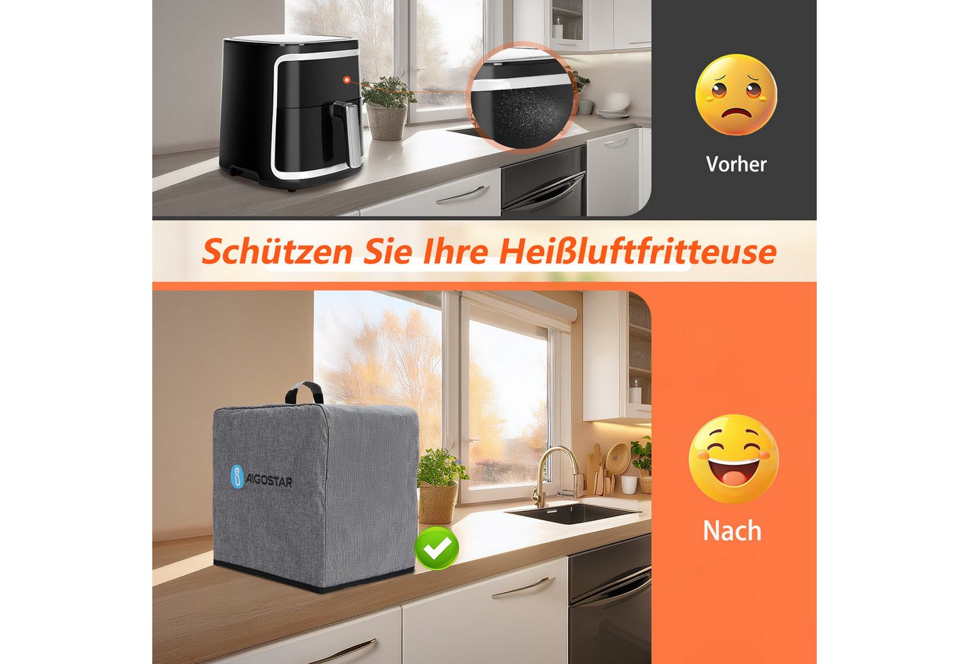 Aigostar Heißluftfritteuse, 1900,00 W, Temperatursteuerung (80 - 200 °C), 1 - 60 Mins Timer, Memory-Funktion Bild 2