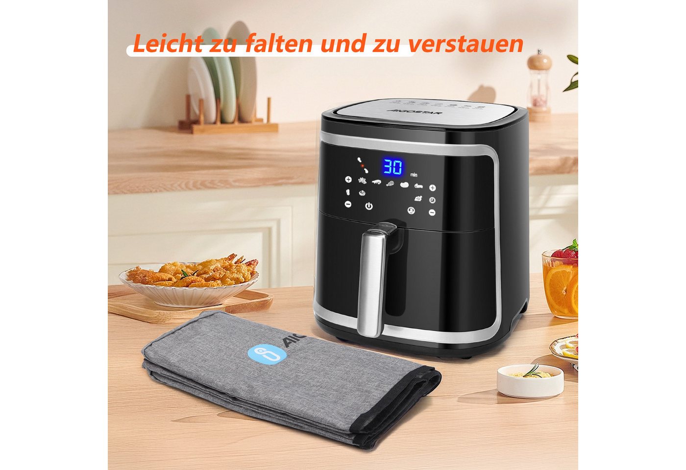 Aigostar Heißluftfritteuse, 1900,00 W, Temperatursteuerung (80 - 200 °C), 1 - 60 Mins Timer, Memory-Funktion Bild 4