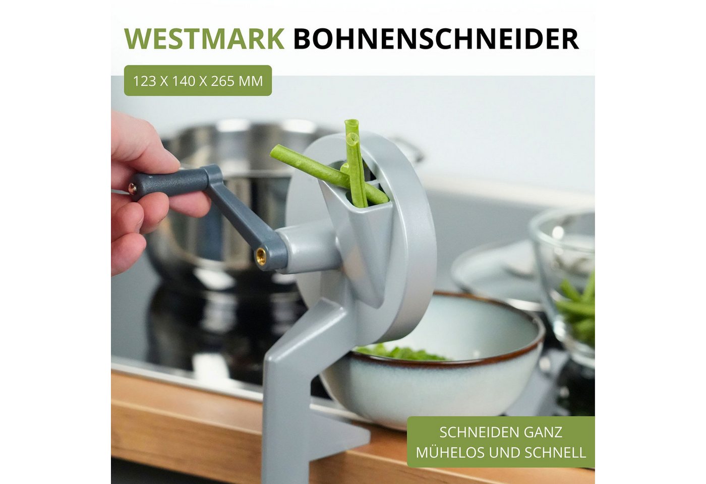 WESTMARK Gemüseschneider Bohnen-Schneider mit 2 Schneidöffnungen, inkl. Schraubzwinge zur Tischmontage, Made in Germany