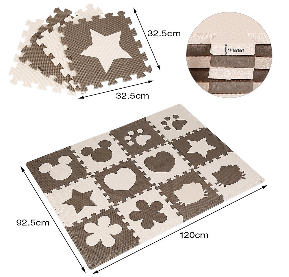 JEOBEST Spielmatte Puzzlematte Krabbelmatte Schaumstoff-Puzzlematte, (12-tlg), Spielteppich für Baby & Kinder