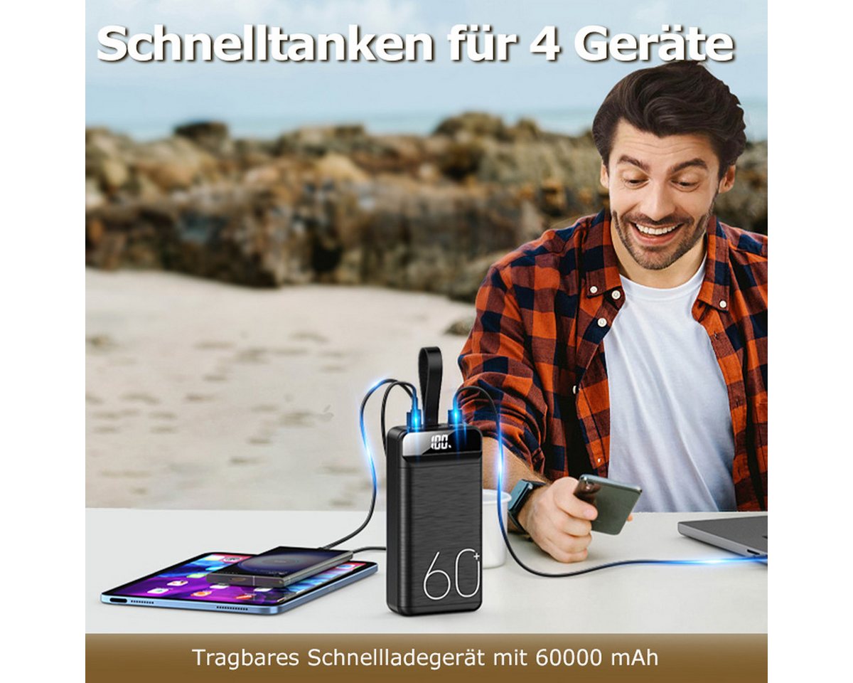 AeroAxis 60000mAh 22,5W Schnellladefunktion, 4 Ausgänge, 3 Eingänge für Handy Powerbank 60000 mAh (5 V), für Smartphone, Tablet, Laptop, Schnellladung Outdoor & Reisen Bild 3