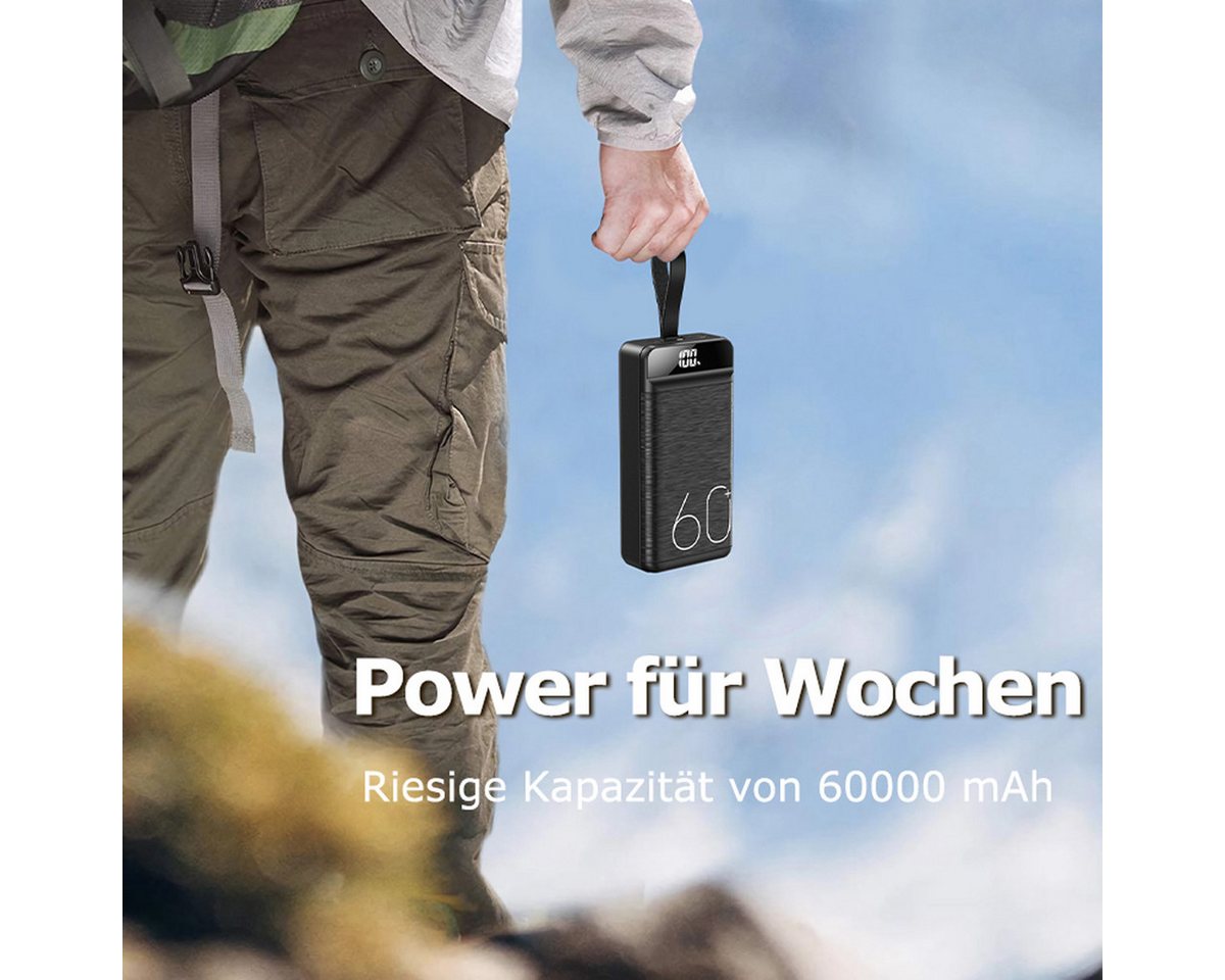 AeroAxis 60000mAh 22,5W Schnellladefunktion, 4 Ausgänge, 3 Eingänge für Handy Powerbank 60000 mAh (5 V), für Smartphone, Tablet, Laptop, Schnellladung Outdoor & Reisen Bild 5