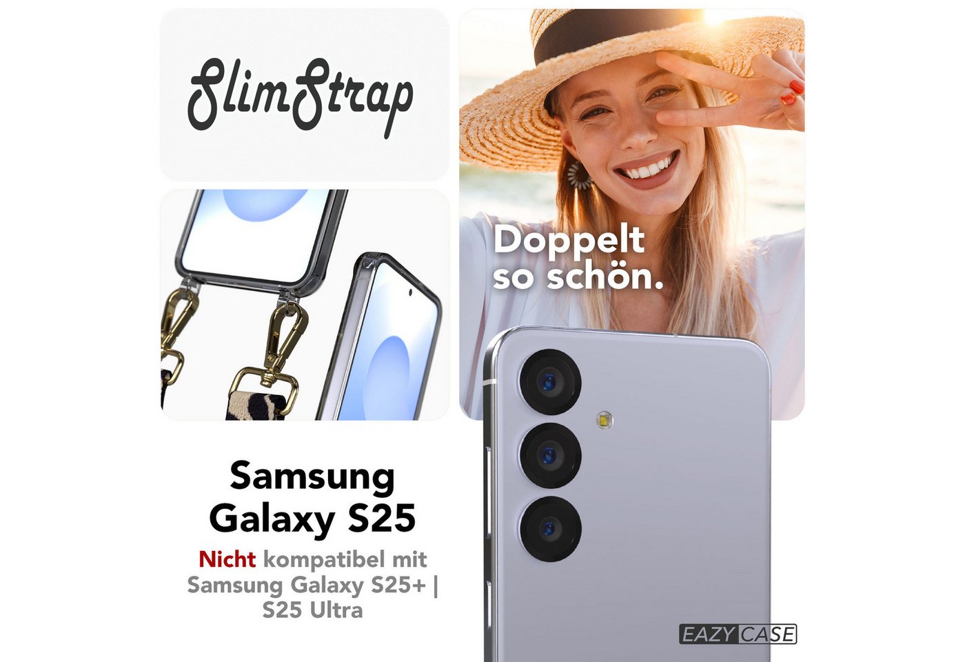 EAZY CASE Handykette Handyhülle für Handyketten mit Befestigungsösen für Samsung Modelle 6,2 Zoll, Hülle für Handykette, Transparent mit Ösen für Samsung Galaxy S25