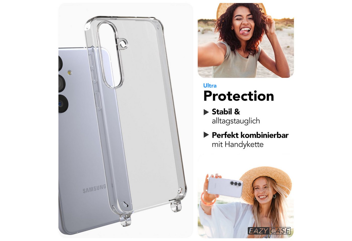 EAZY CASE Handykette Handyhülle für Handyketten mit Befestigungsösen für Samsung Modelle 6,2 Zoll, Hülle für Handykette, Transparent mit Ösen für Samsung Galaxy S25 Bild 3