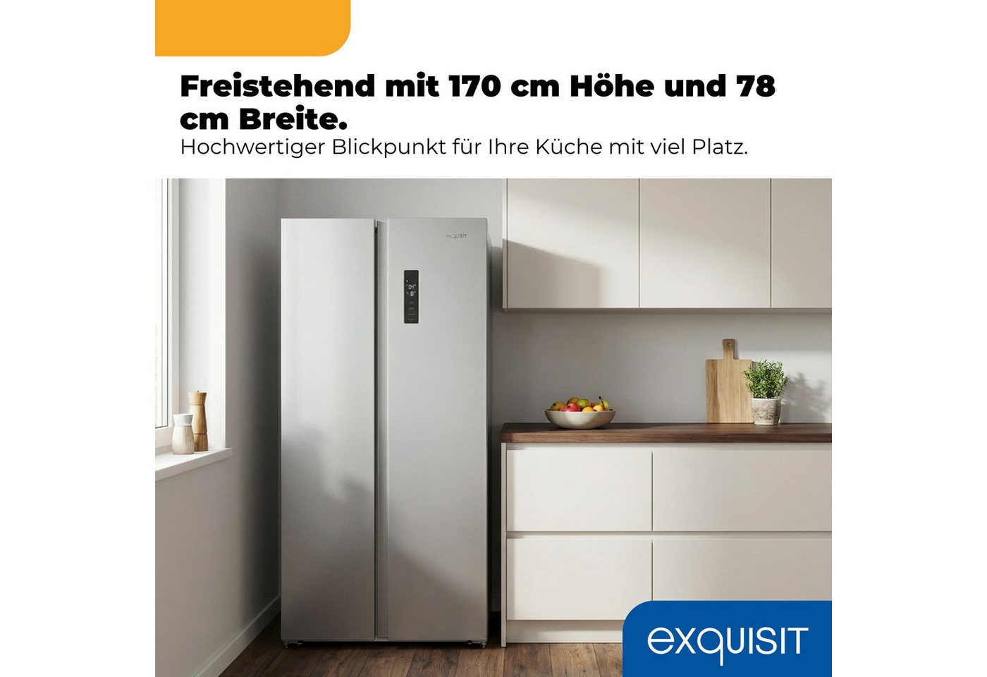 exquisit Side-by-Side SBS39-440E, 170 cm hoch, 78 cm breit, LED-Beleuchtung, Schnellgefrierfunktion, No-Frost