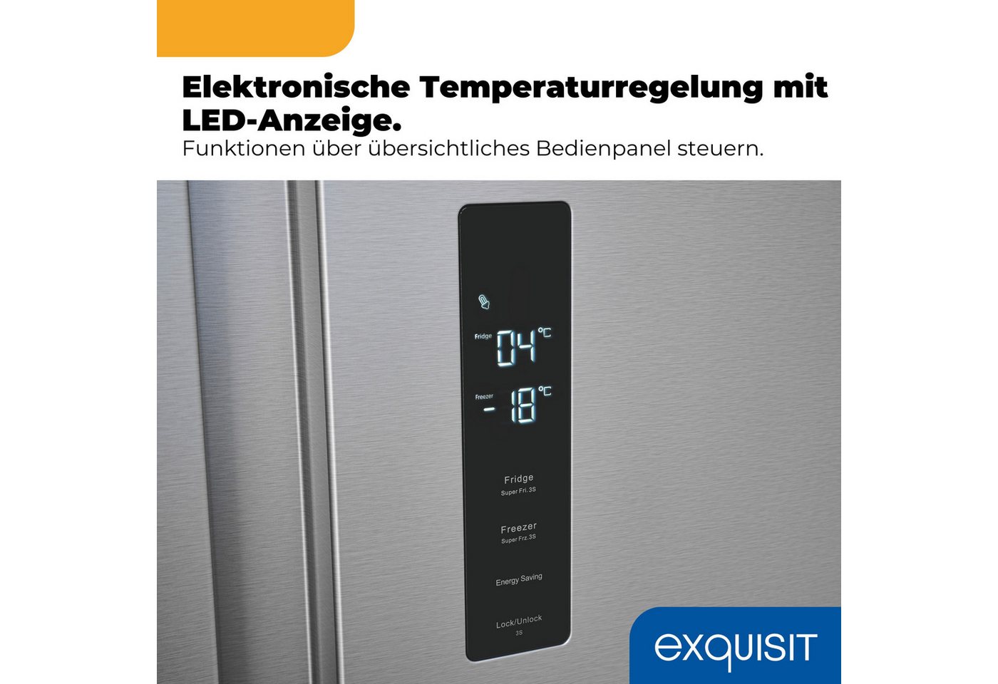 exquisit Side-by-Side SBS39-440E, 170 cm hoch, 78 cm breit, LED-Beleuchtung, Schnellgefrierfunktion, No-Frost Bild 5