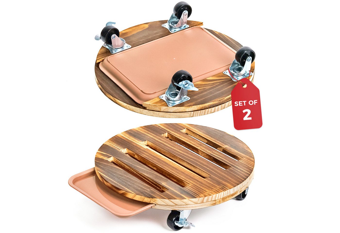 Bamworld Pflanzenroller mit Rollen, robust für schwere Pflanzen, 30,5 cm, Indoor & Outdoor, (2-St), mit Tablett, 360° drehbar mit Bremse, Tragfähigkeit 109 kg