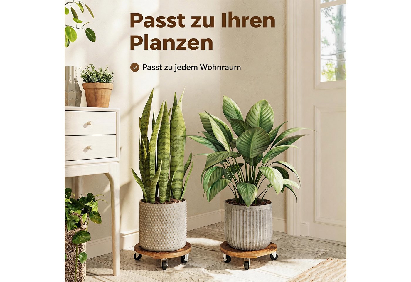 Bamworld Pflanzenroller mit Rollen, robust für schwere Pflanzen, 30,5 cm, Indoor & Outdoor, (2-St), mit Tablett, 360° drehbar mit Bremse, Tragfähigkeit 109 kg Bild 2