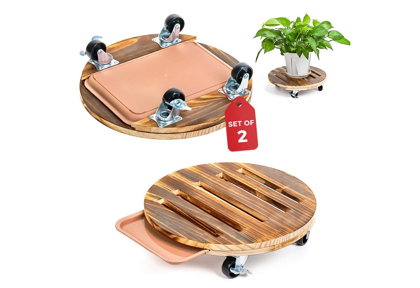 Bamworld Pflanzenroller mit Rollen, robust für schwere Pflanzen, 30,5 cm, Indoor & Outdoor, (2-St), mit Tablett, 360° drehbar mit Bremse, Tragfähigkeit 109 kg Bild 5