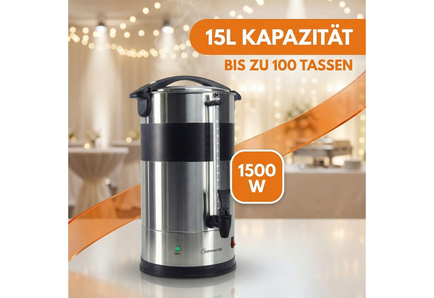Sommertal Kaffee- /Teestation, Filterkaffeemaschine groß mit Warmhaltefunktion & Beschriftungsfeld